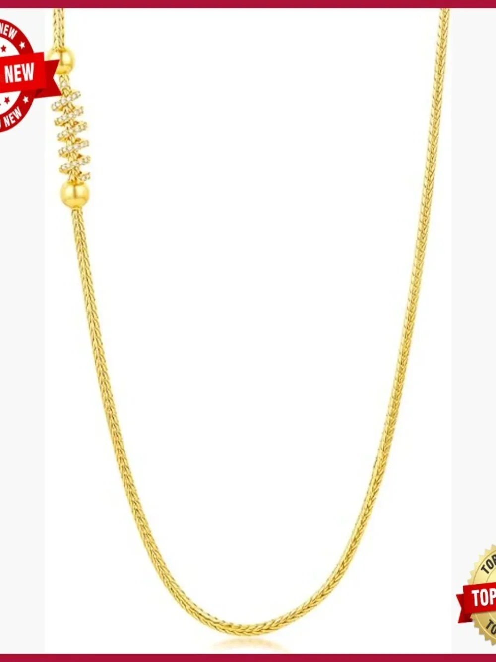 Cubic Zirconia Studded Chain Necklace Bharatanatyam Jewellery Set